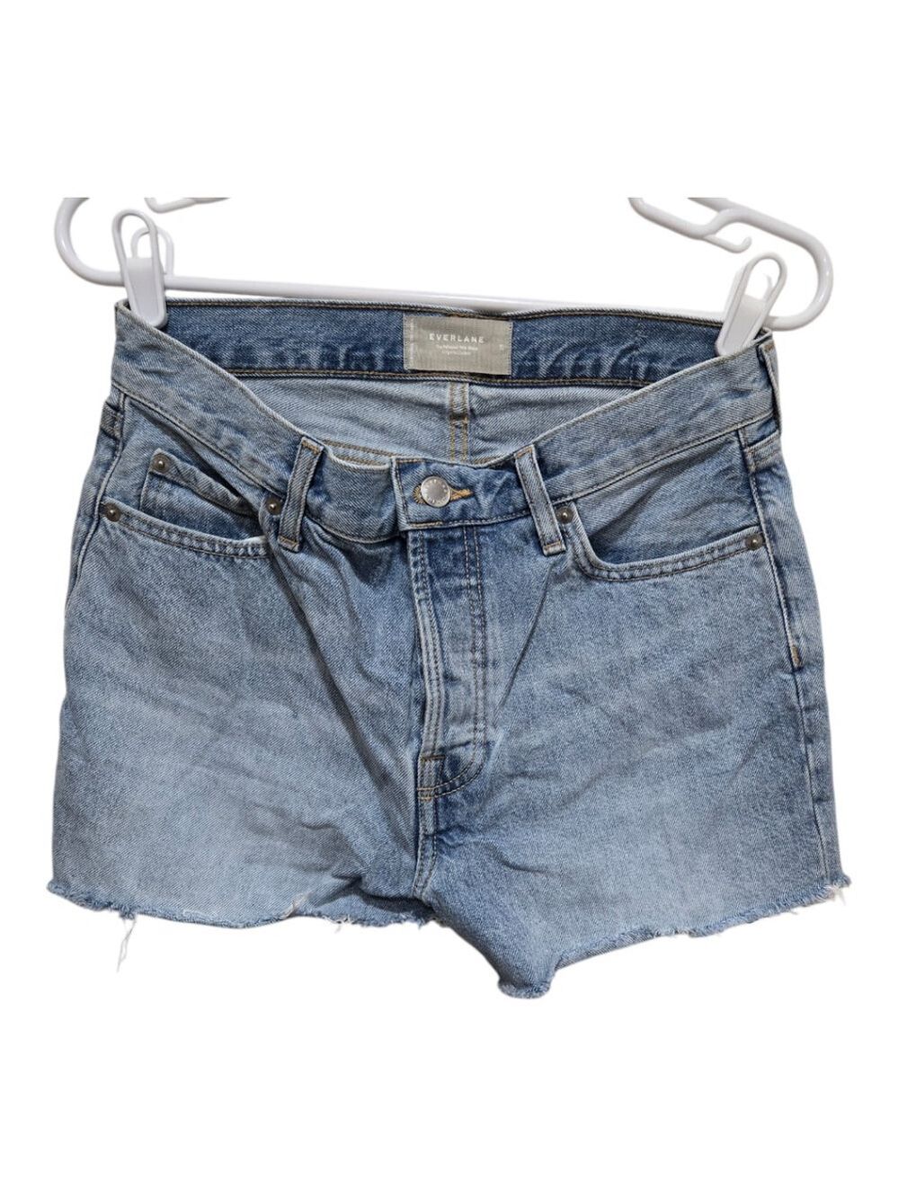 Everlane 90s Relaxed Denim Shorts 25 Blue Frayed Raw Hem